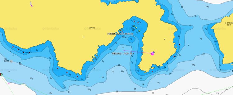 To open Navionics chart of the yacht anchorage at Gaidharos Island. Syros Island. Cyclades. Greece