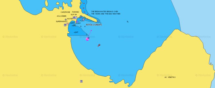 To open Navionics chart of the yacht anchorage in Apollonia. Naxos Island. Cyclades. Greece