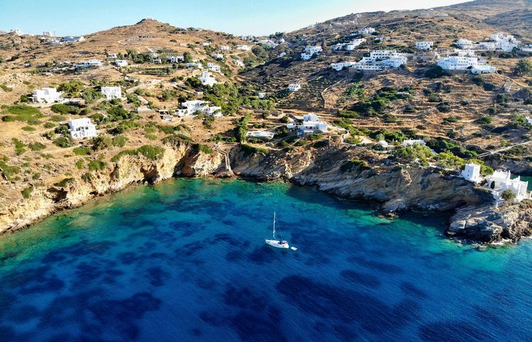 Yacht anchorage in Liem's Cove. Milopotas Bay.