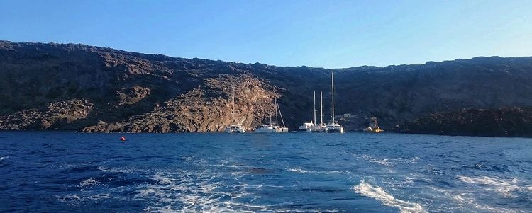 Yacht mooring on the south of Nea Kameni Island