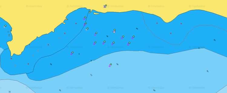 To open Navionics chart of yacht anchorage in Akrotiriou. Santorini. Cyclades. Greece