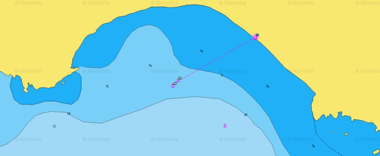 To open Navionics chart of yacht anchorage at Black Beach. Santorini. Cyclades. Greece