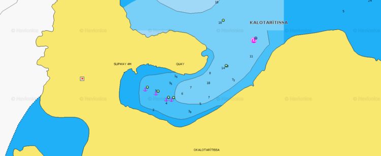 To open the Navionics chart of yacht anchorages in Kalotaritissa Bay. Amorgos. Cyclades. Greece