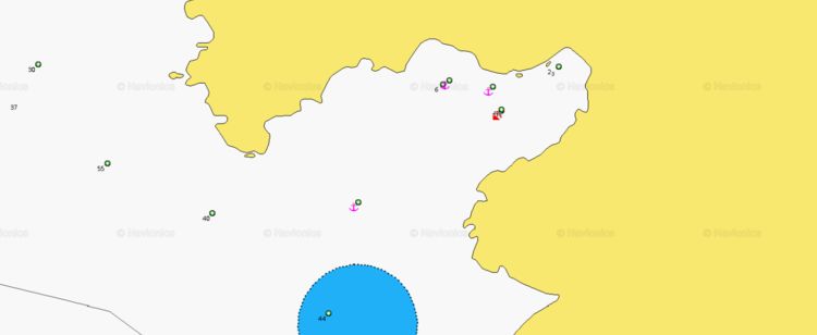To open Navionics chart of yacht anchorage in Alymiai Bay in Iraklia Island. Cyclades. Greece