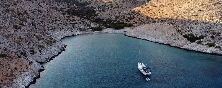 Yacht anchorage in the south bay of Keros Island