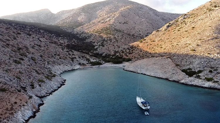 Yacht anchorage in the south bay of Keros Island