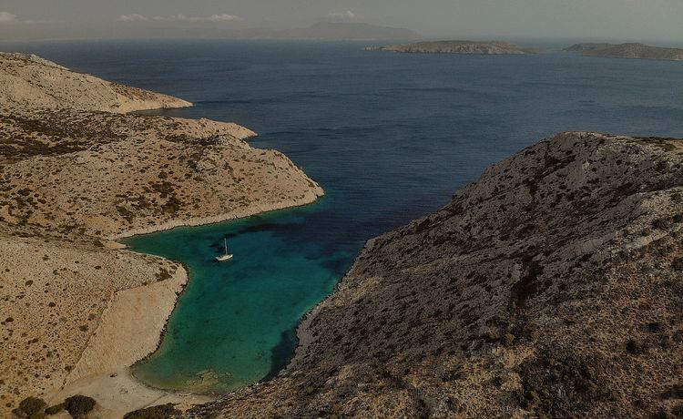 Yacht anchorage in the south bay of Keros Island