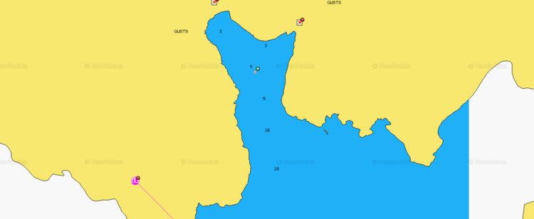 To open Navionics chart of yacht anchorage in the south bay of Keros Island. Cyclades. Greece