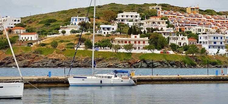 Yacht anchorage in Korthiou Bay