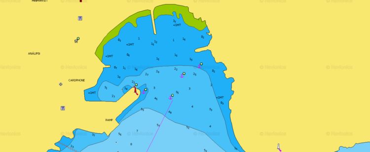 To open Navionics chart of the yacht mooring in Alopronia on Sikinos Island