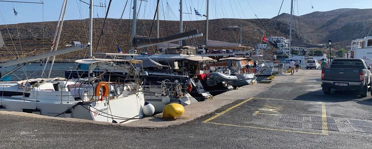 Yacht moorings in Karavostasis harbor