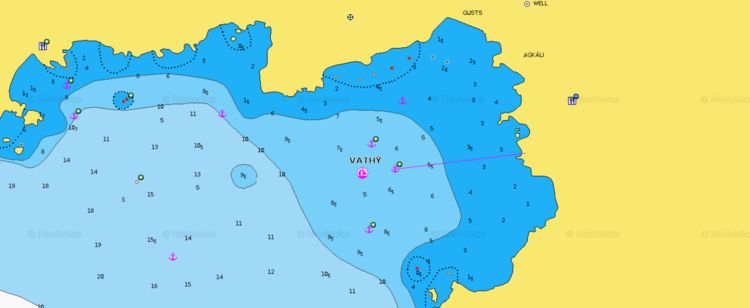 To open Navionics chart of the yacht mooring in Vathi Bay