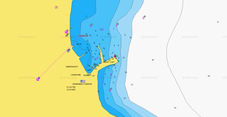 To open Navionics chart of yacht moorings in Kamaris Bay