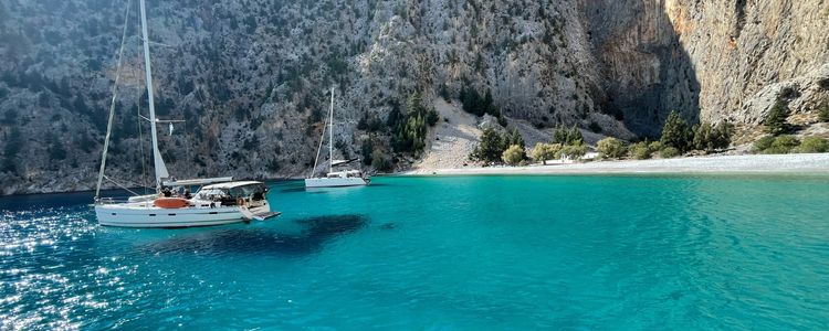 Yacht anchorage in Agios Georgios Bay