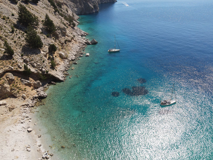 Yacht anchorage in Agios Georgios Bay