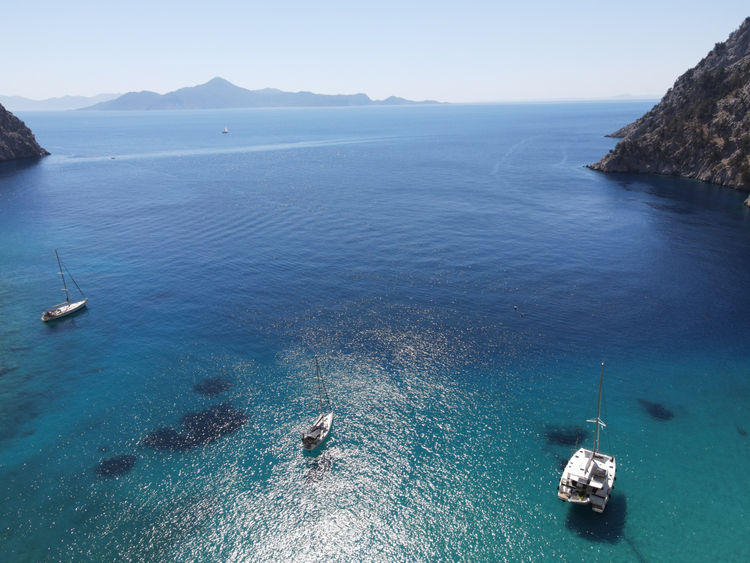 Yacht anchorage in Agios Georgios Bay