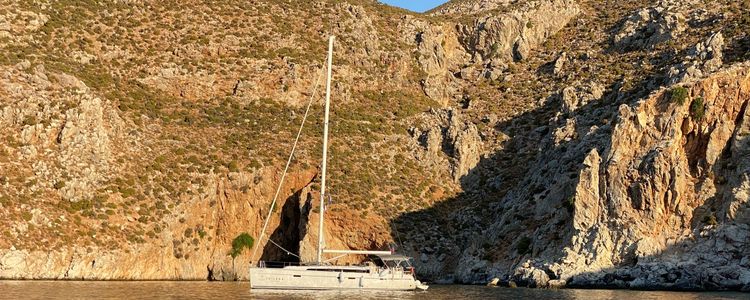 Yacht anchorage in St. Sergios Bay on the island of Tilos