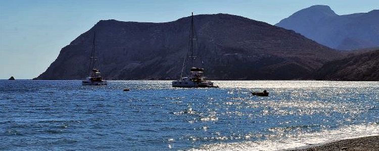 Yacht anchorage in Megalo Bay on the island of Tilos