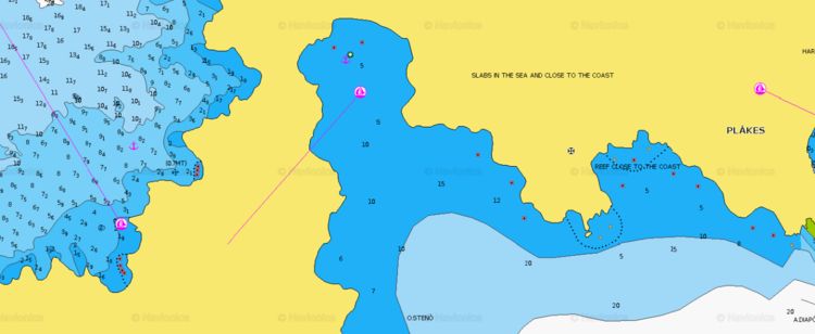 To open the Navionics chart of yacht anchorage in Steno Bay. The island of Astypalaia. Dodecanese. Greece.