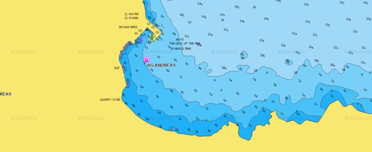 To open the Navionics chart of yacht  moorings in Agios Andreas Bay. The island of Astypalaia. Dodecanese. Greece.