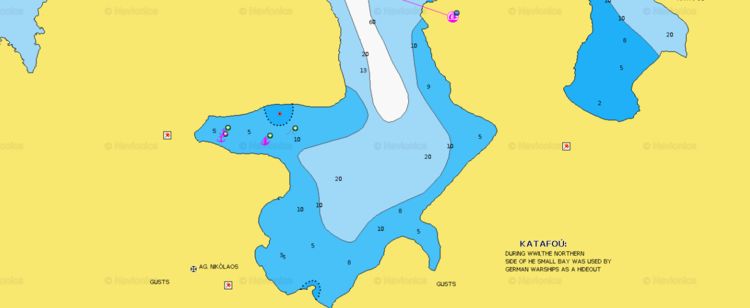 To open the Navionics chart of yacht  anchorage in Panormos Bay. The island of Astypalaia. Dodecanese. Greece.