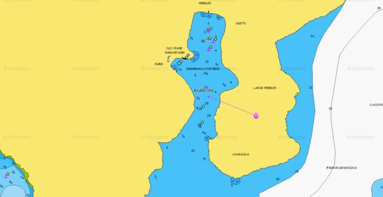 To open the Navionics chart of yacht  anchorage in Agrilidi Bay. The island of Astypalaia. Dodecanese. Greece.