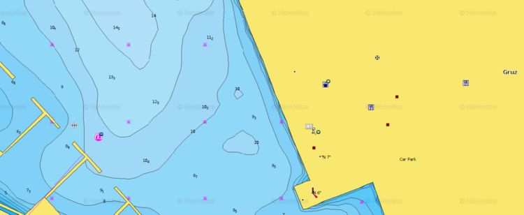 To open Navionics chart of Yacht mooring at the customs quay