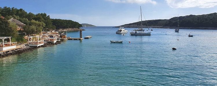 Yacht anchorages in the bay of Stipanska at Marinkovac Island 