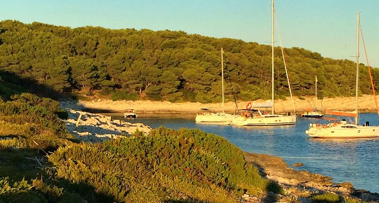 Yacht anchorages in the bay of Stipanska at Marinkovac Island 