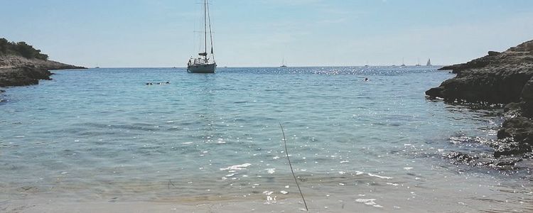 Yacht anchorage in Perna Bay at Sveti Klement Island