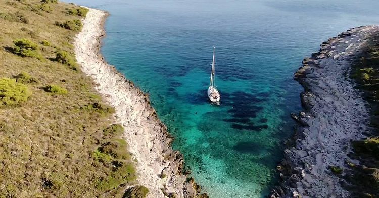 Yacht anchorage in Perna Bay at Sveti Klement Island