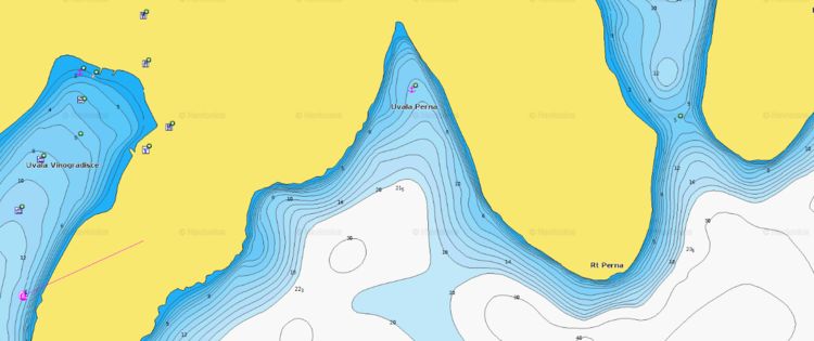 To open Navionics chart of yacht anchorages inPerna Bay at Sveti Klement Island