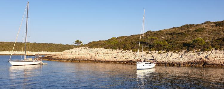 Yacht anchorage in Stari Stani Bay at Sveti Klement Island