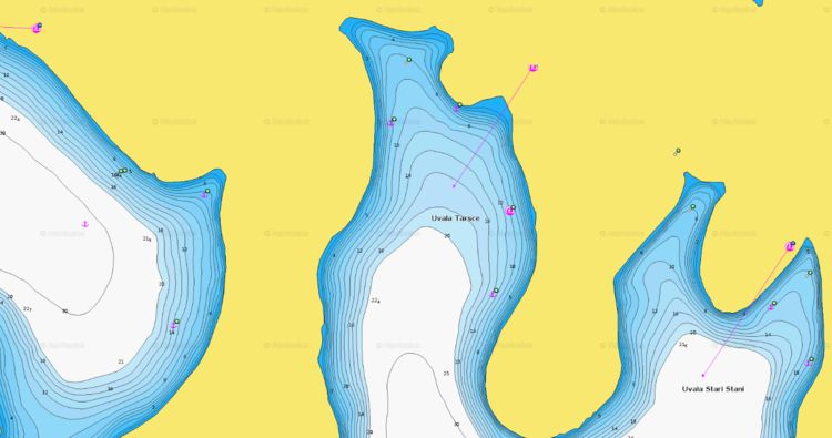 To open Navionics chart of yacht anchorages in Tarsce Bay at Sveti Klement Island