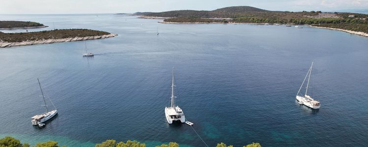 Yacht mooringse in Soline Bay at Sveti Klement Island