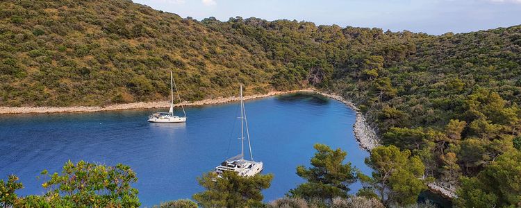 Yacht anchorage in Veli Duboka Bay at Sveti Klement Island