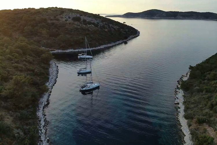 Yacht anchorage in Veli Duboka Bay at Sveti Klement Island