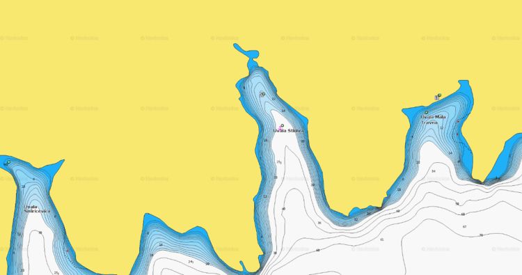 To open Navionics chart Navionics of yacht mooring on buoys in Stevina Bay