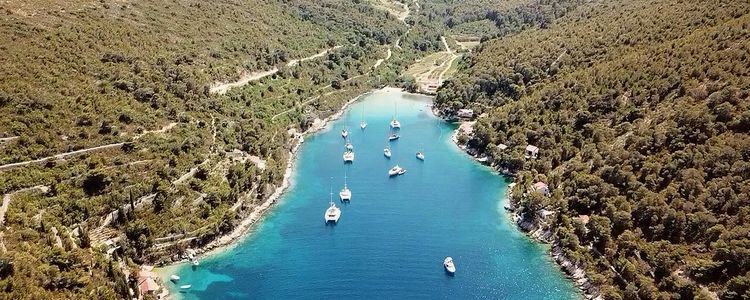 Yacht mooring at the buoys in Stonicica Bay