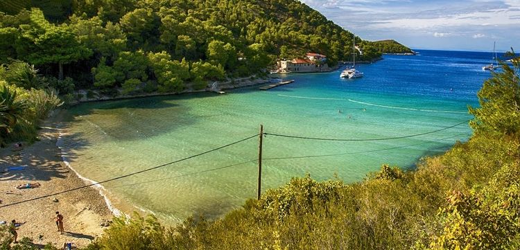 Yacht mooring at the buoys in Stonicica Bay