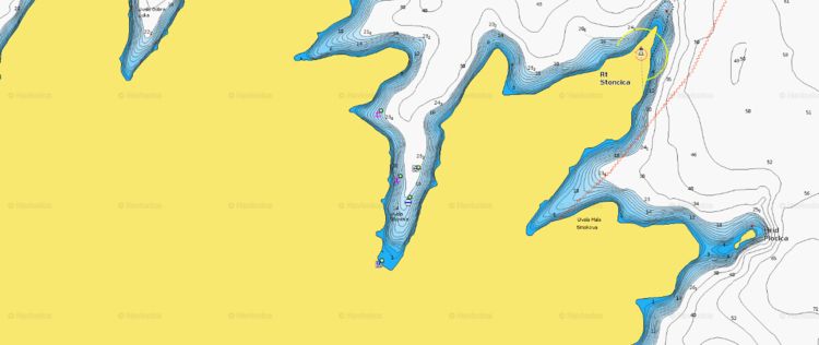 To open Navionics chart  of yacht mooring at the buoys in Stonicica Bay