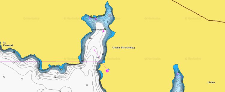 To open Navionics chart of yacht anchorages in Stracinska Bay