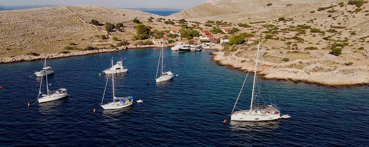 Yacht mooring in Koromachna bay