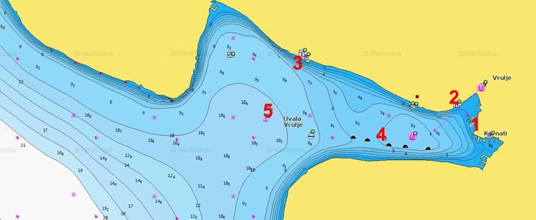 To open Navionics chart  of yacht moorings in Vrulje bay