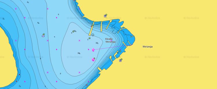 To open Navionics chart  of yacht moorings in Striznja Bay