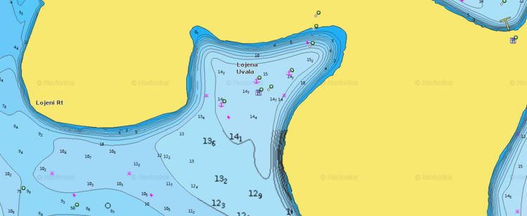 To open Navionics chart  of yacht anchorage in Lojena Bay of Levrnaka Island