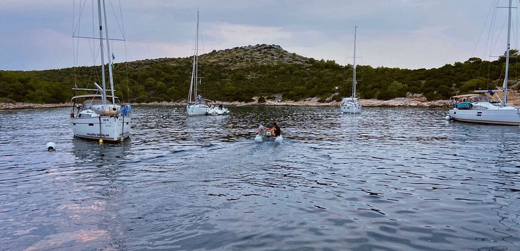 Yachts on mooring buoys in Stupica Mala Bay on Zirje Island