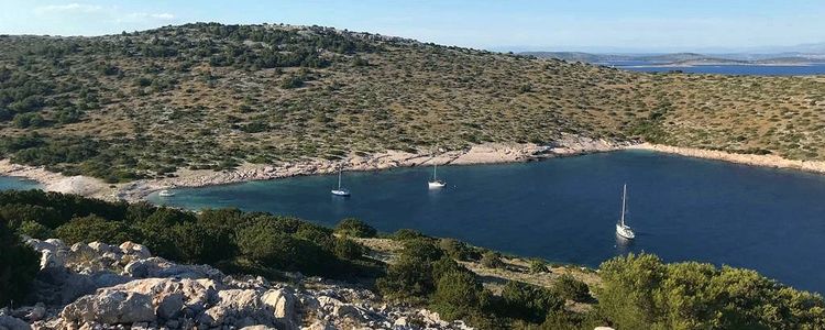 Yacht moorings in Kabal Bay on Zirje Island