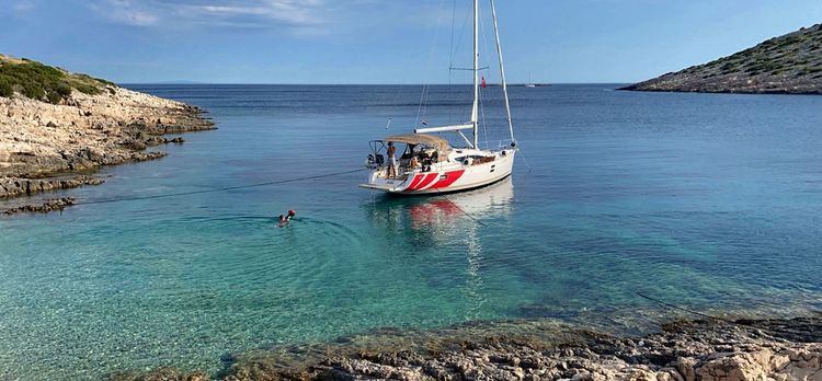 Yacht moorings in Kabal Bay on Zirje Island