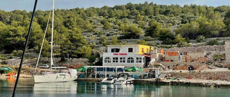 Yacht moorings in Koromasna Bay